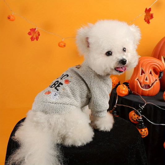 Cute Dog Clothes – Pumpkin Ghost Halloween Sweater