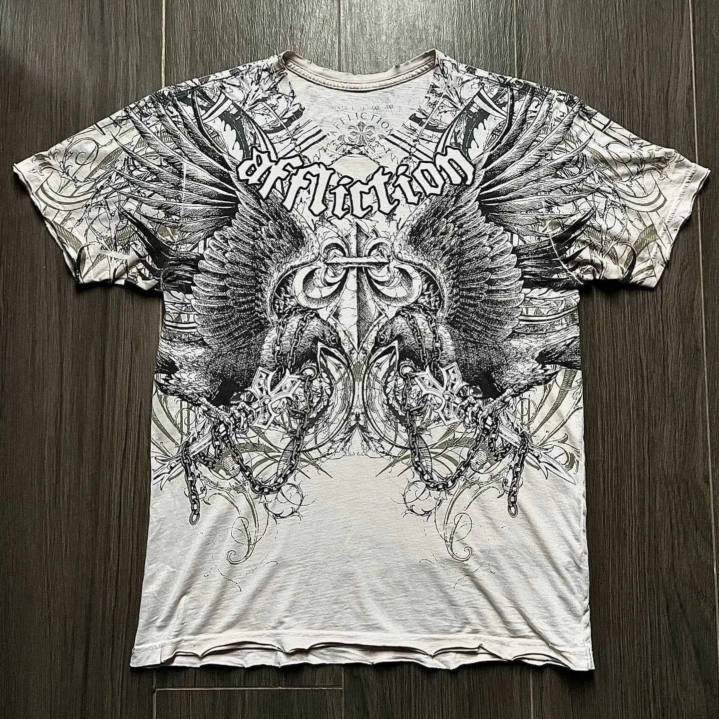 2000s affliction Graphic T-Shirt Mens Large Grunge Wings New Fashion Style Couple Tops Pure Cotton Shirt