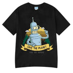 Funny Save The Planet Kill All Humans Robot Graphic Print T Shirt Men's Women Fashion Short Sleeve T-shirt Oversized Cotton Tees