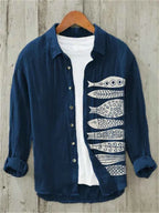 Men's Long Sleeve Shirt 3D Sun Printed Hawaiian Casual Shirt Button Short Sleeve Beach Holiday Top