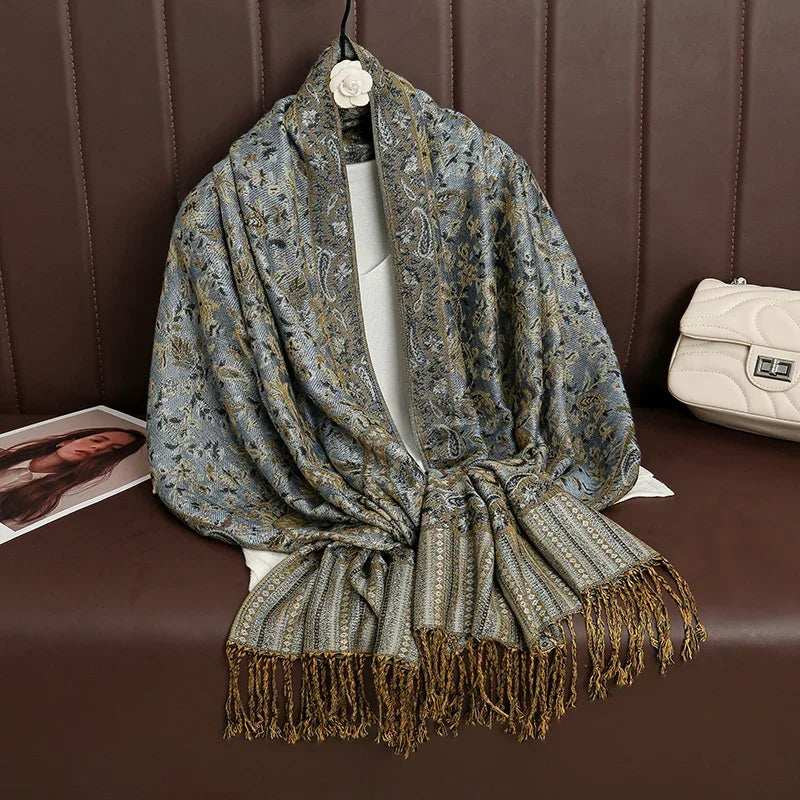 2025 new ethnic style retro shawl cashew flower geometric scarf cloak tassel scarf multi-color variety options available