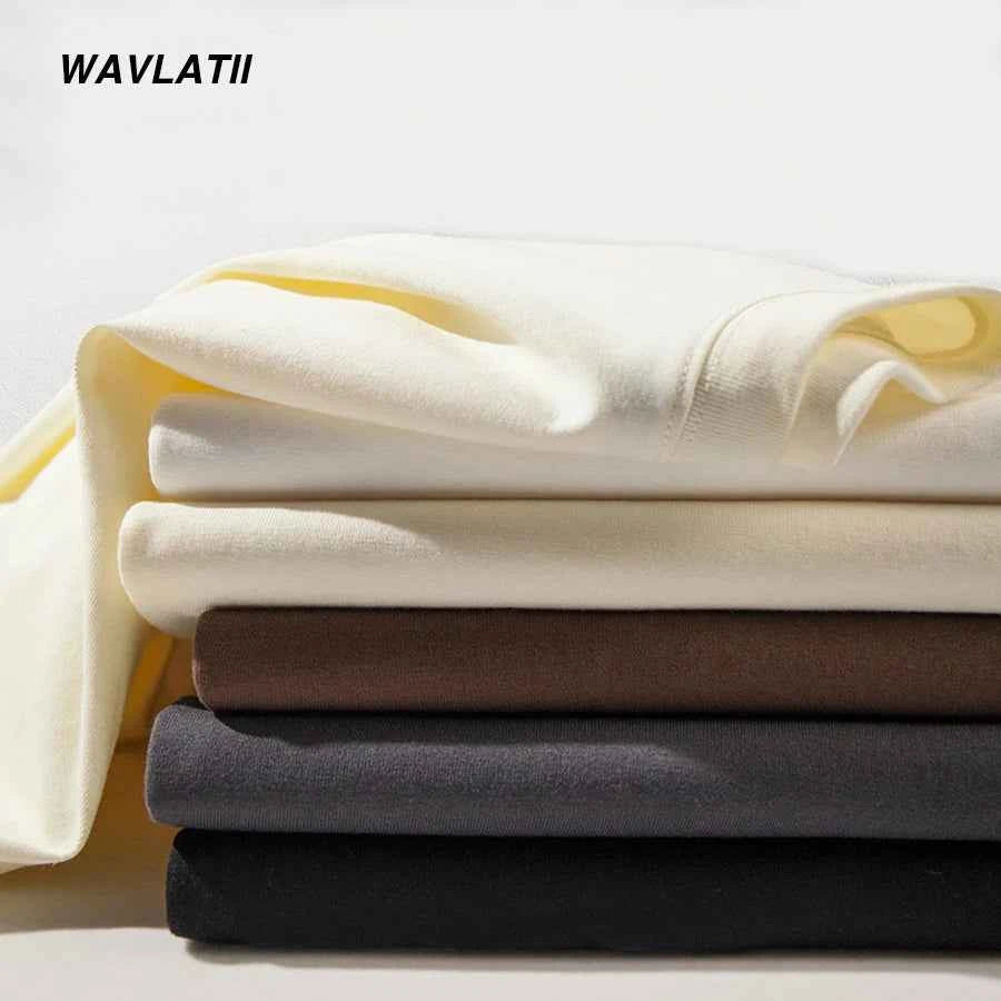 WAVLATII New Men Oversized T shirts Female 260 GSM Casual White Streetwear Tees Black Solid Basic Summer Tops for Young WMT2401