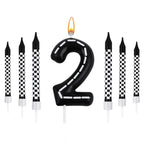 7Pcs/set Racing Cars Birthday Number Candles Black White Checkered Themed Cake Topper Kids Boys Birthday Party Decoration Favors