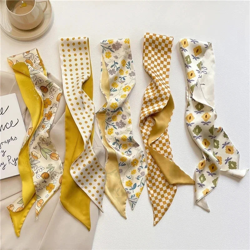 5pcs/set Series Silk Satin Scarf Women Cloth Hair Bands Headdress Accessories Lady Scarves Ribbon Neck Ties for Bag Handle