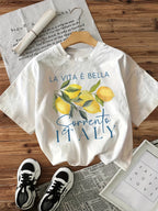 Y2k 100% Cotton Loose Graphic Lemon Print T-Shirt Short Sleeve Crew Neck Casual Top for Summer Spring Women'S Clothing