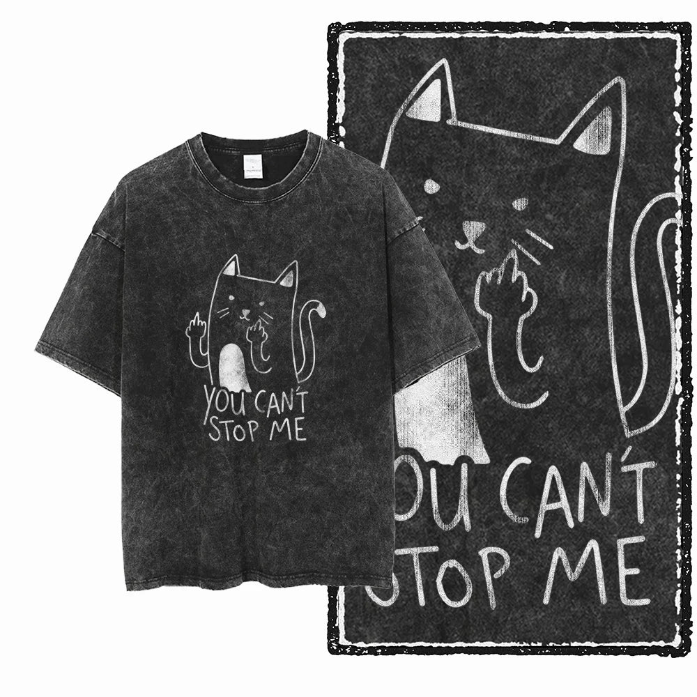 COOLMIND DB Cat Printed Cotton Acid Washed Exclusive Graphic Unisex T Shirt Cool Streetwear Men Tshirts Big Size Tee for Men