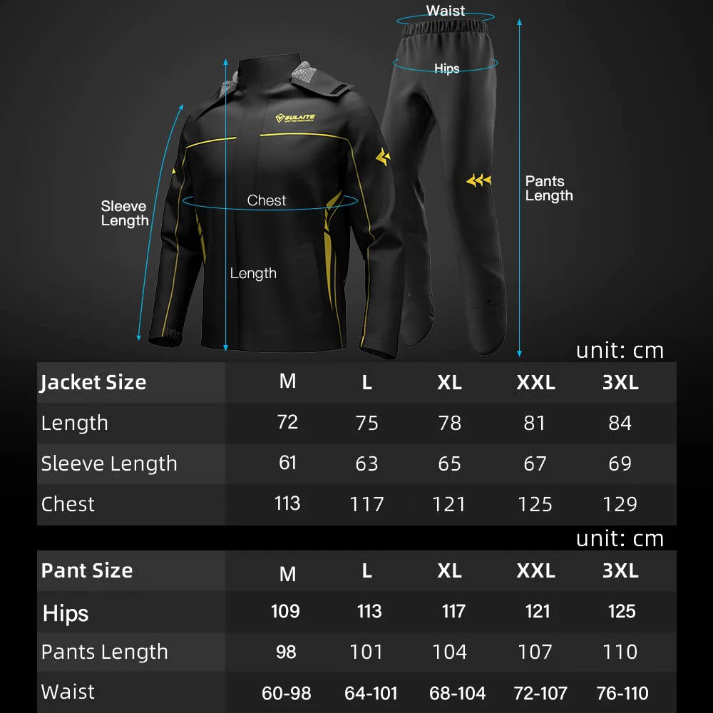 SULAITE Motorcycle Rain Suit Men Women Rain Gear Waterproof Protective Rain Coat with Pants 2 Pieces Breathable Outdoor