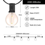 25FT 50FT G40 Fairy String Lights Outdoor Clear Glass Bulbs E12 Socket EU Plug Dimmable Waterproof Patio Decorative Lights Chain