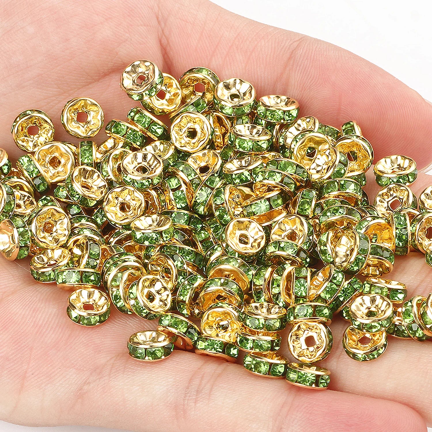 50pcs Rhinestone Spacer Beads Multi-color Crystal Metal Spacers Rondelle Beads for Jewelry Making DIY Bracelets Accessories
