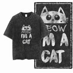 COOLMIND DB Cat Printed Cotton Acid Washed Exclusive Graphic Unisex T Shirt Cool Streetwear Men Tshirts Big Size Tee for Men