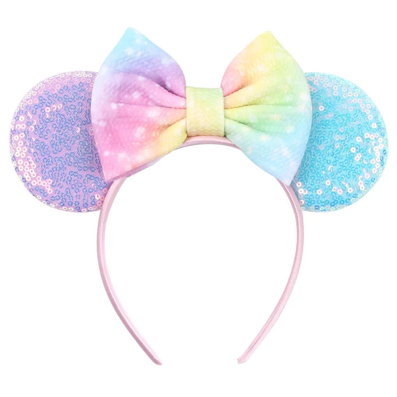 1pc Disney Cute Cartoon Minnie Headband Sequins Ears Bow Hair Hoops Purple Pink Women's Headband for Holiday Party Perfect Gifts