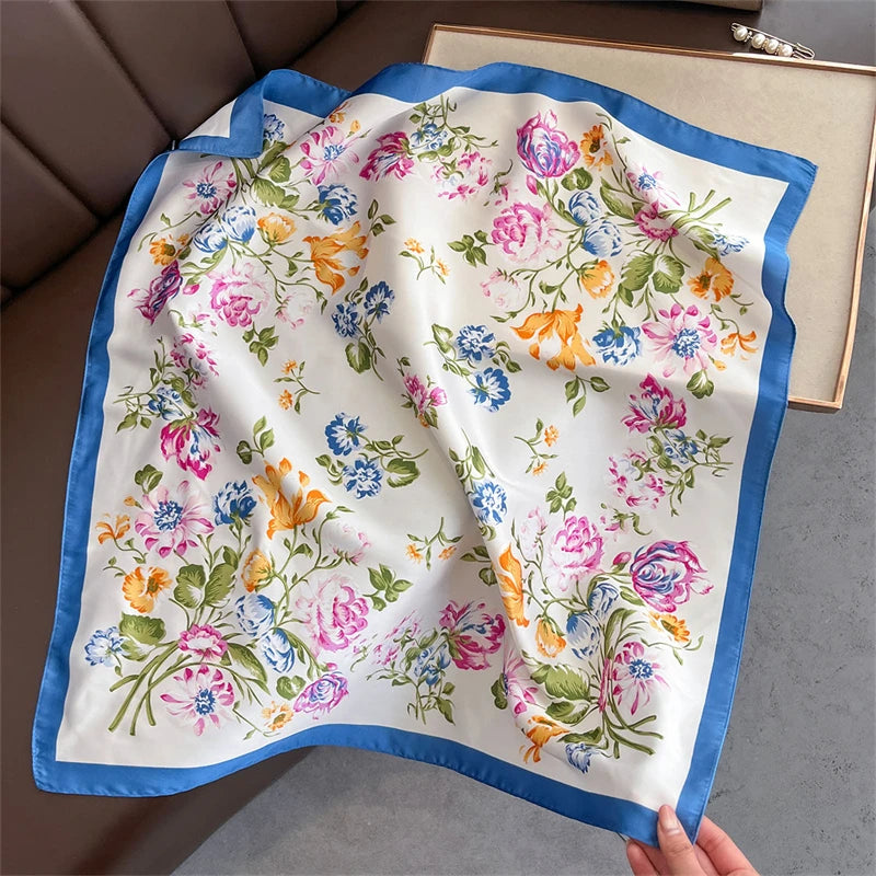 2025 Silk Shawl Print Headscarf Cat Hair Wrap Neckerchief Female Satin Square Scarf For Women Headband Foulard Hijab Bandana