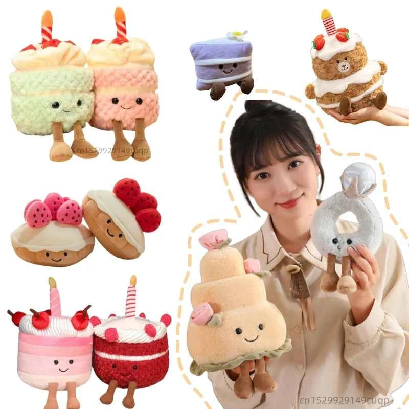 Kawaii Cartoon Hot Cake Plush Doll High Quality Soft Stuffed Fruit Strawberry Wedding Cake Simulation Food Plush Toy Home Decor