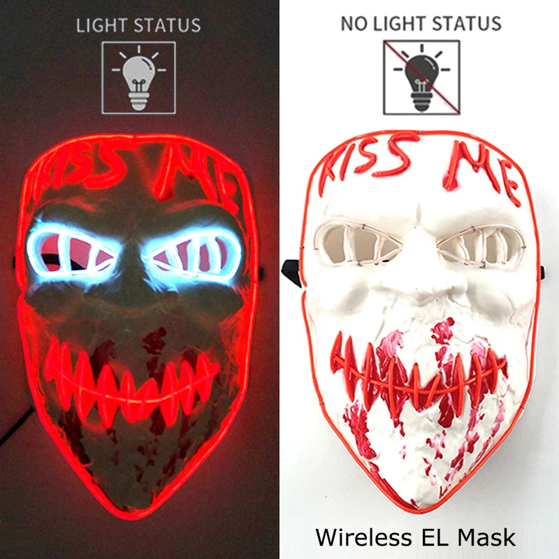 Wireless Neon LED Purge Mask – Glowing Halloween Cosplay Mask