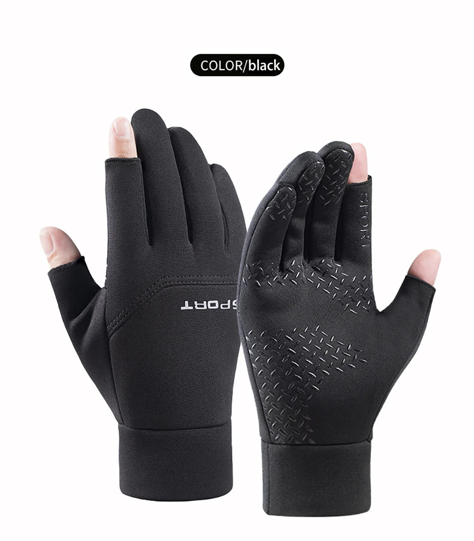 Winter Fishing Men's Gloves Women Cycling Warm Anti-Slip Gloves for Fishing Sports Touch Screen Two Fingers Cut Outdoor Angling