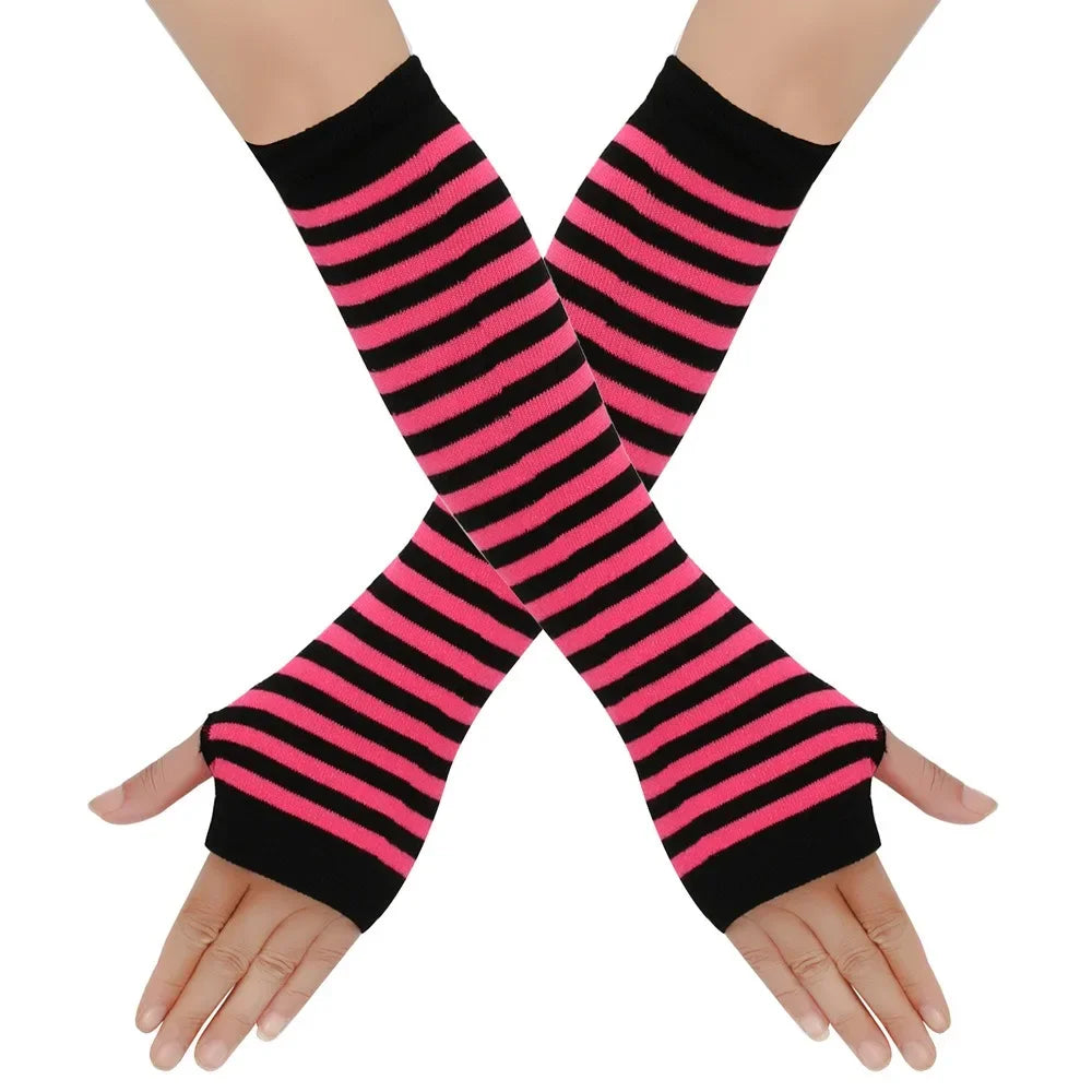 Warmer Knitted Long Fingerless Gloves Elbow Mittens Christmas Acces Gift Fashion Women Emo Gloves Lady Striped Elbow Gloves