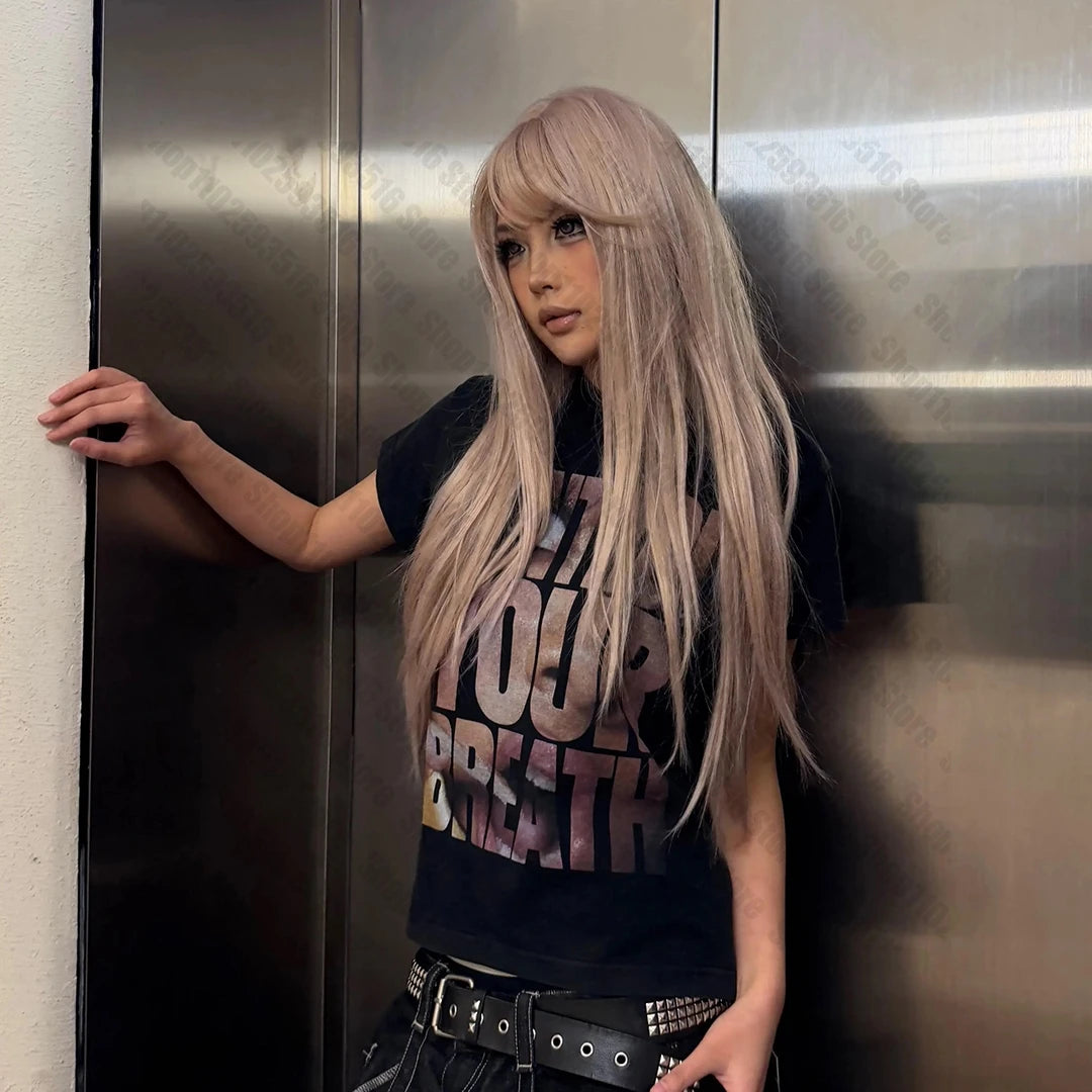 Grunge Clothes for Women Japanese Y2k Tops Graphic T Shirts Kpop 90s Vintage Clothes Aesthetic Clothing Goth Crop Top Women Emo