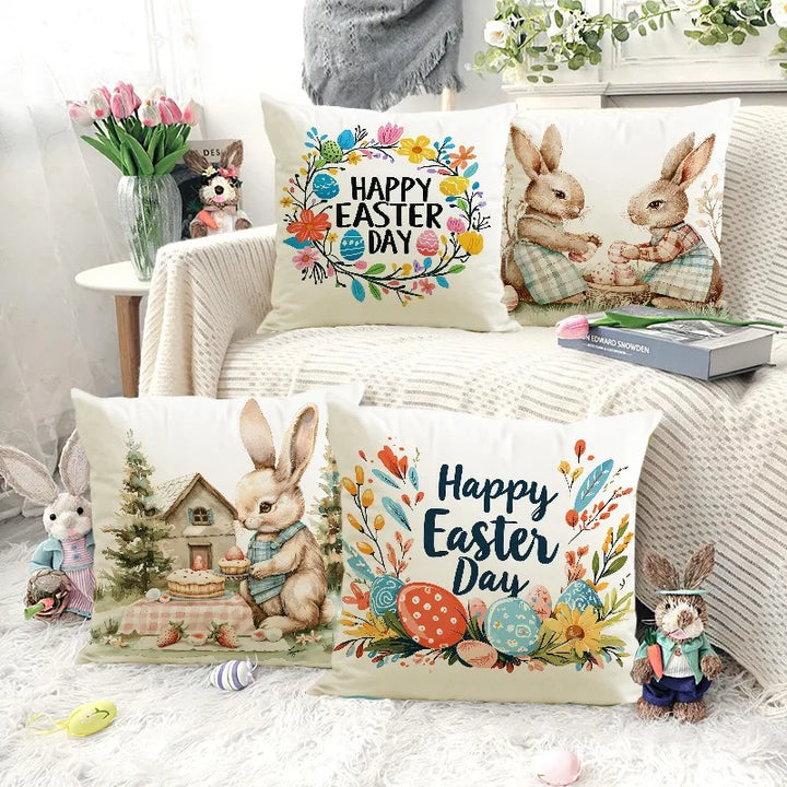 Bunny print pillow cover used in living room decor