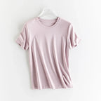 High-end New 10% Silk & Mercerized Cotton Women T-shirt Luxury Tee Short Sleeve Silky Feeling Summer Wear 2025 Tops V / O-neck