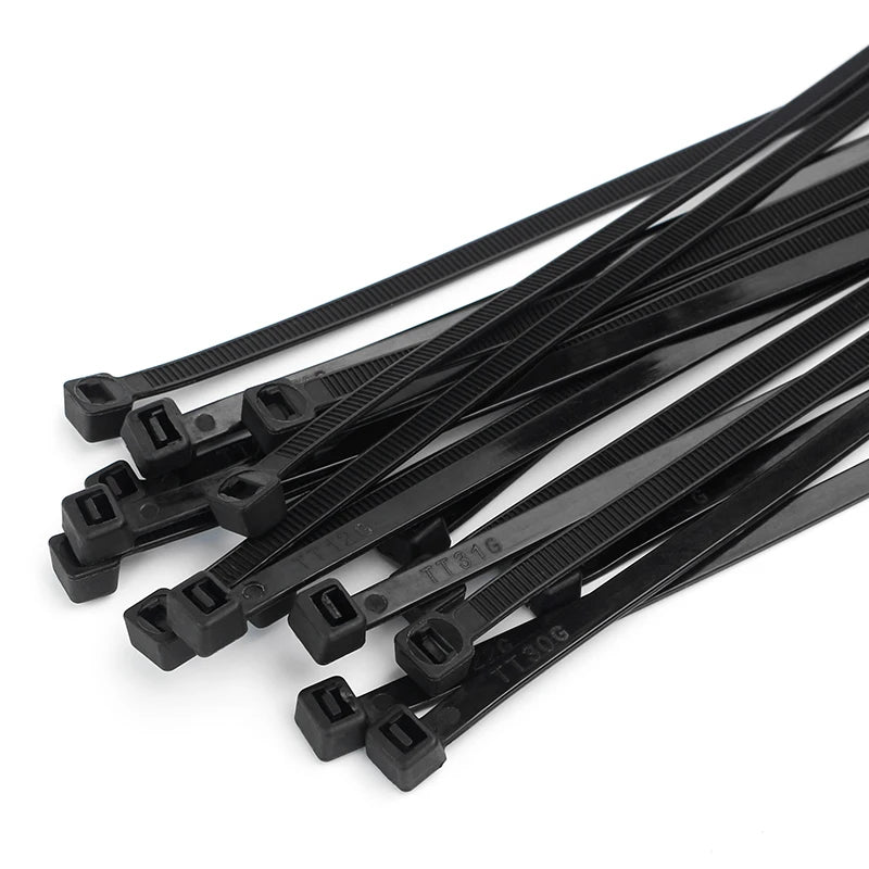 100 PCS Self-locking plastic nylon tie 100 PCS black cable tie fastening ring cable tie zip wraps strap nylon cable tie set