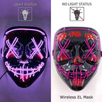 Wireless Neon LED Purge Mask – Glowing Halloween Cosplay Mask