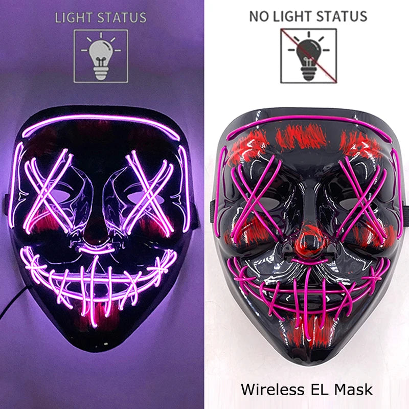 Wireless Neon LED Purge Mask – Glowing Halloween Cosplay Mask