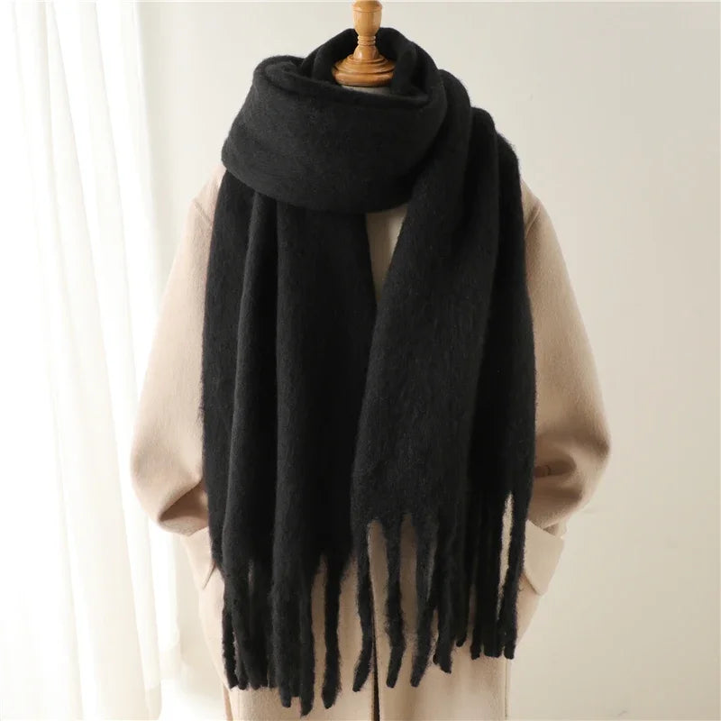 Women’s Warm Winter Pashmina-Feel Tassel Shawl Scarf