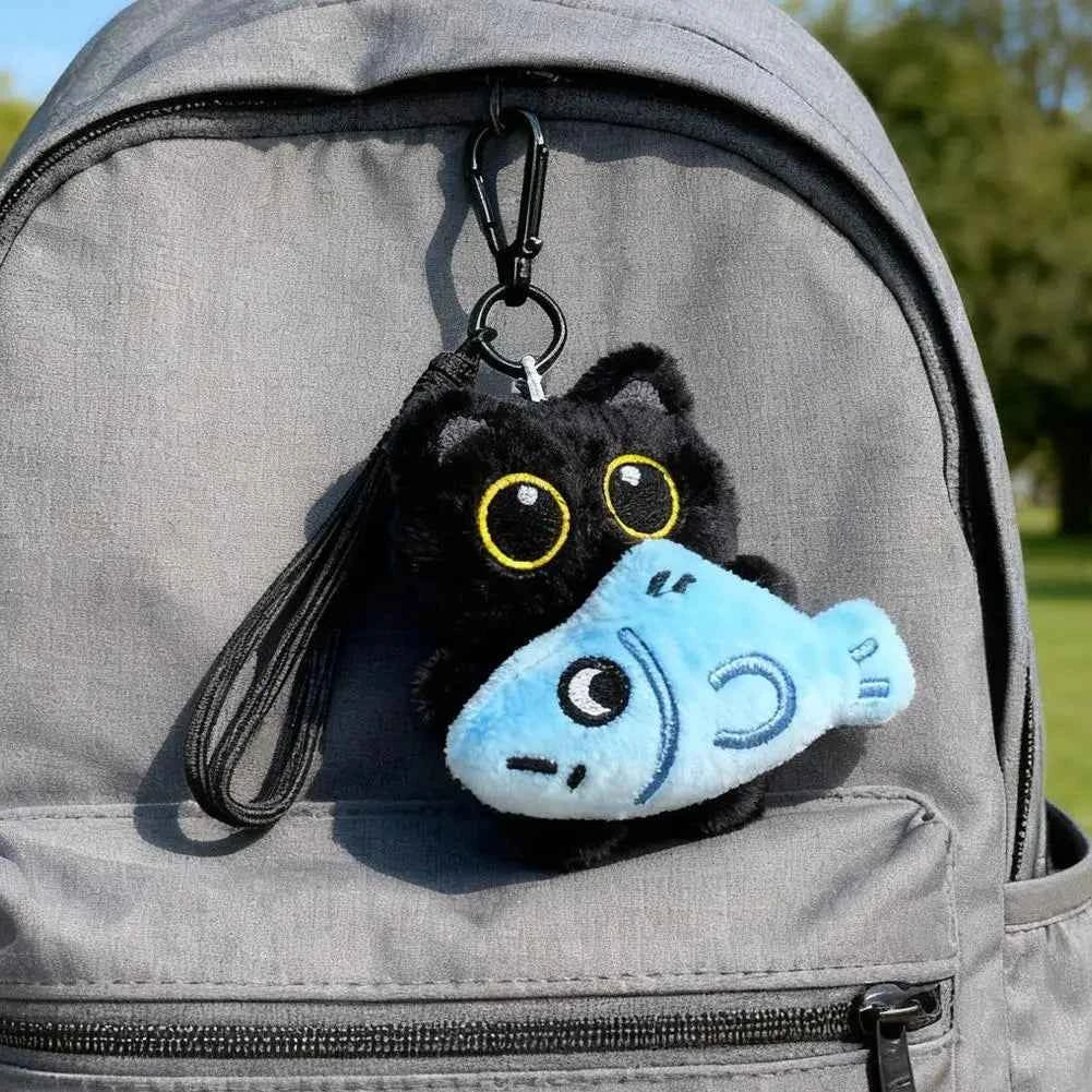 Cute Cartoon Black Cat Plush Keychain Kawaii Bag Charm