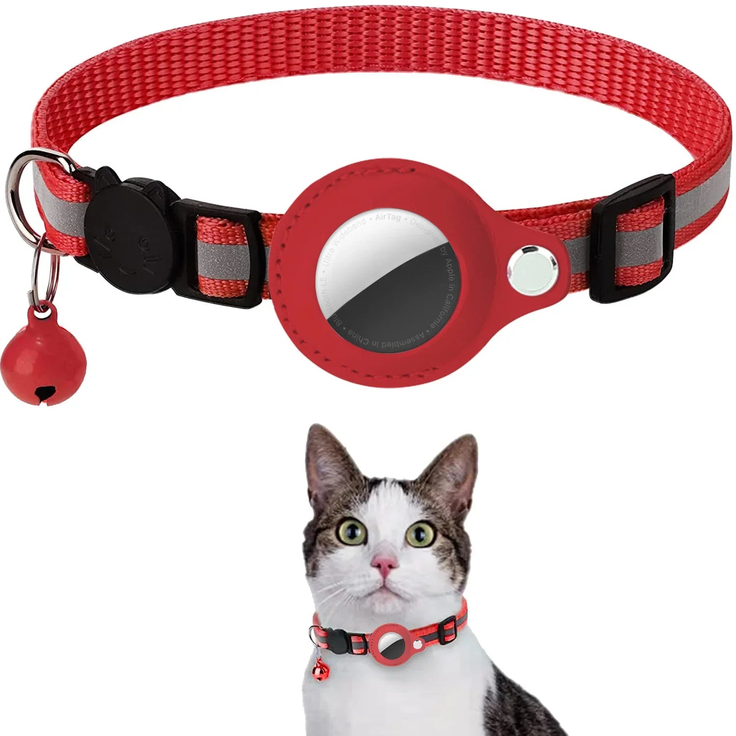 Cat AirTag Holder Collar – Adjustable Reflective Breakaway Kitten Collar with Bell & Waterproof AirTag Case