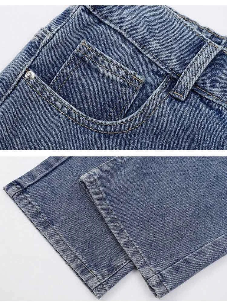 2026 New Korean Men's Casual Long Jeans Classic Man Straight Denim Wide-leg Pants Solid Color Light Blue Grey Black