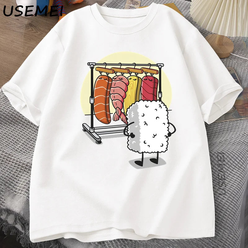 Sushi Wardrobe T Shirt Women Men Funny High Quality T-shirt Cotton Graphic T Shirts Loose Short-sleeve Pritned Tshirt Man Tops