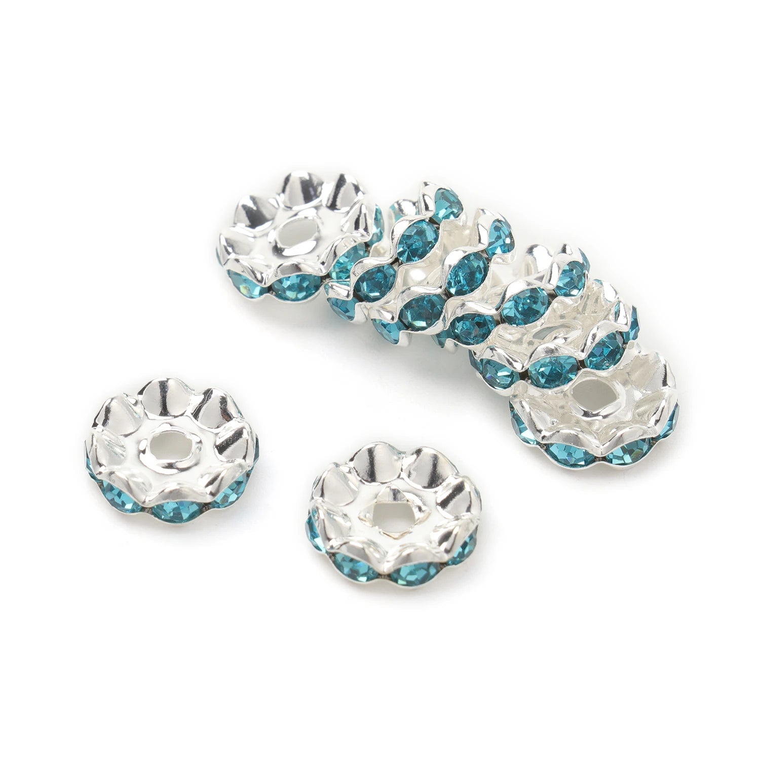 30pcs/lot 12mm Wave Side Rhinestone Spacer Beads Colorful Crystal Metal Rondelle for Jewelry Making Diy Crafts Accessories