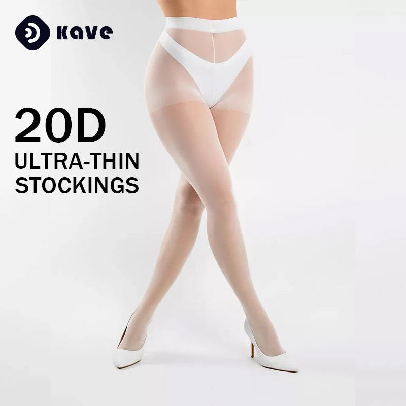 Kave Women's Sheer Tights- 20D High Waist Control Top Pantyhose with Reinforced Toes Ladies Sexy Elastic Plus Size Stocking