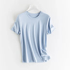 High-end New 10% Silk & Mercerized Cotton Women T-shirt Luxury Tee Short Sleeve Silky Feeling Summer Wear 2025 Tops V / O-neck