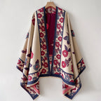 Women's Imitation Cashmere Warm Shawl Ethnic Style Cloak Fashionable Scarves Floral Print Coldproof and Windproof Scraf