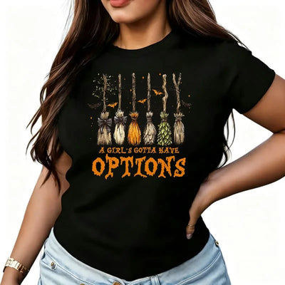 Retro Halloween Witches Broom Graphic Women's T-Shirt 100% Cotton Funny Graphic Short Sleeve Tee Novelty Shirt Casual Crew Neck Top S-5Xl