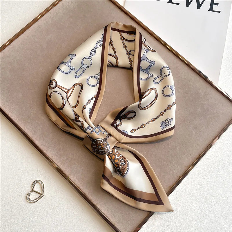 Luxury Brand Horse Print Skinny Neckerchief Scarf For Women Satin Silk Ribbons Bandana Ladies Neck Tie Wrist Wrap Shawl Echarpe