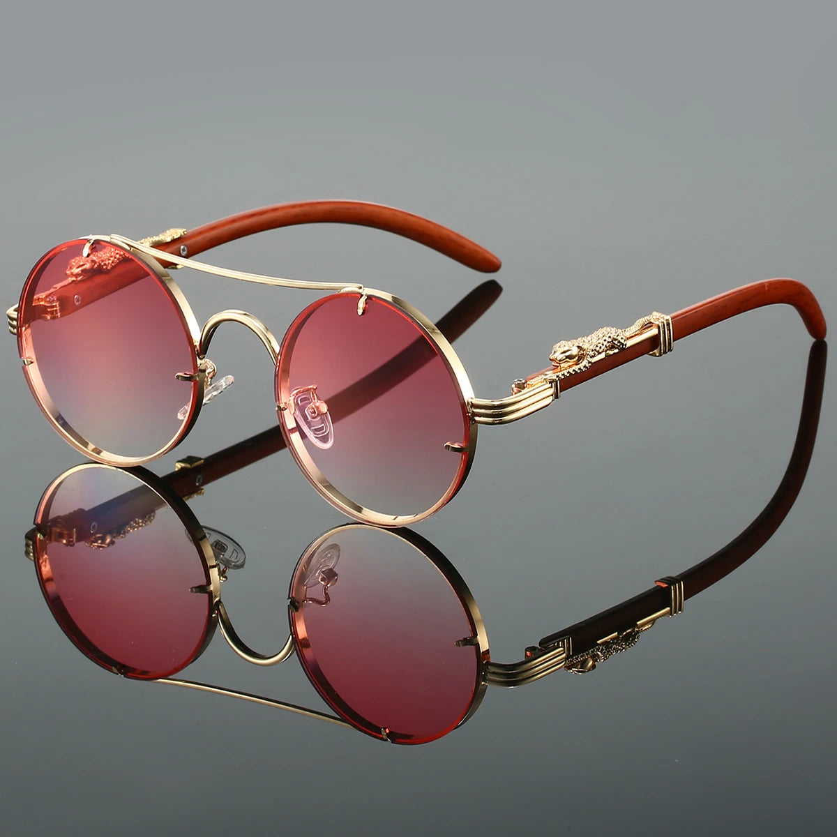 Vintage Round Double Bridge Sunglasses Retro Fashion Eyewear