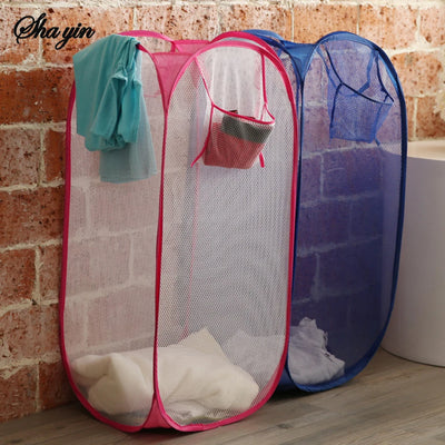 Mesh breathable laundry basket, foldable large size 40 * 40 * 70 miscellaneous laundry basket, simple and large capacity miscell