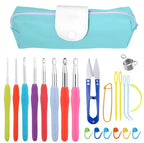 IMZAY Colorful Rubber Handle Knitting Needles Kit With Sewing Clips Plastic Needles Staniless Steel Scissors Crochet Hooks Set