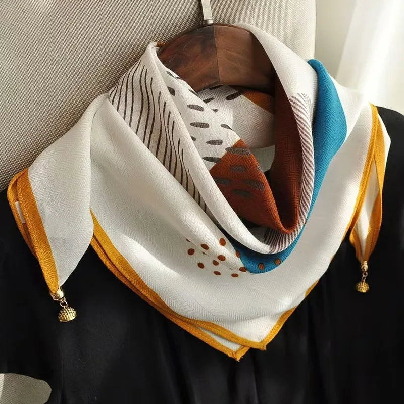 Luxury Magnetic Buckle Silk Scarf Women Print Square Scarf For Autumn Winter Warmth And Cold Resistance Fashionabl Scarves