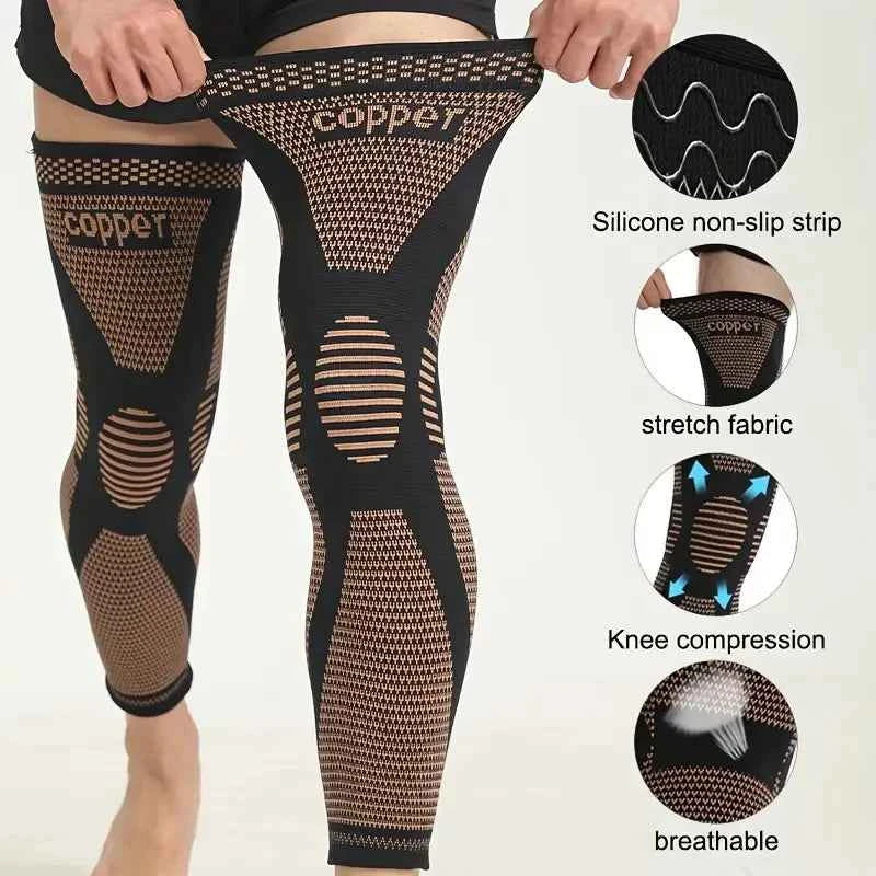 1pc/2pcs Copper Compression Knee Sleeves, Stretchable Full Leg Support Knit Fabric Knee Brace Breathable
