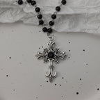 Gothic Bat Cross Dark Pendant Necklace Set, Y2K Personalized Thorn Love Black Bead Stacked Necklace Set, Suitable as Halloween G
