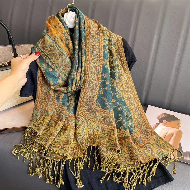 2025 new ethnic style retro shawl cashew flower geometric scarf cloak tassel scarf multi-color variety options available
