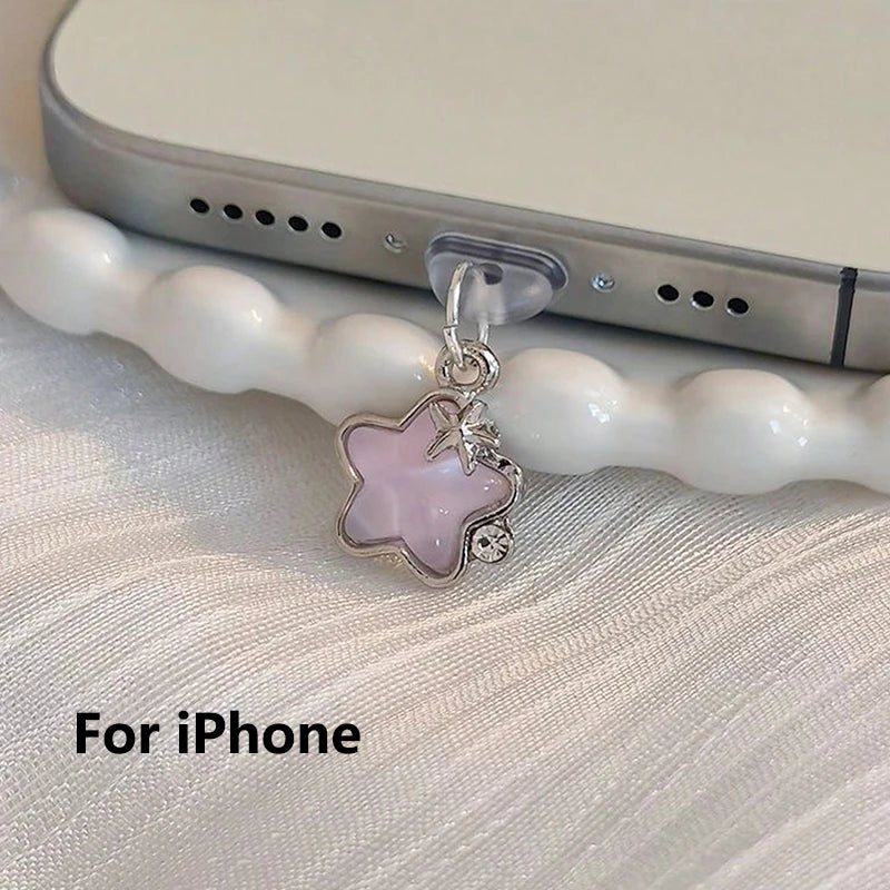 Diamond Star Dust Plug Charm Fashion Ladies Charge Port Plug For iPhone Type C Micro USB Dust Protection Cap Phone Pendant Gift