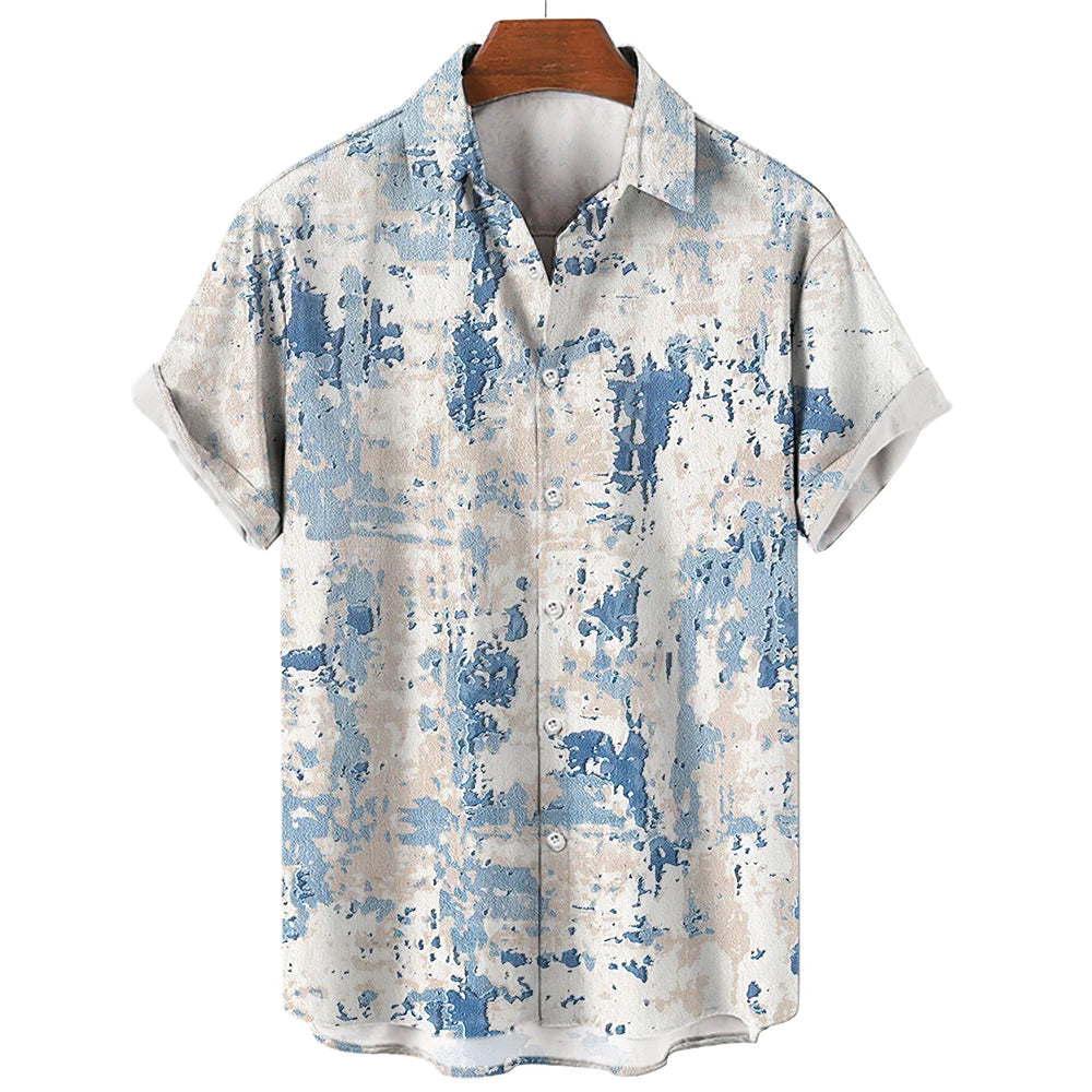 Vintage Shirts For Men 3D Print Short-Sleeved Casual Lapel Shirt Oversized Men's Clothing Patchwork Tees Tops Plaid Streetwear
