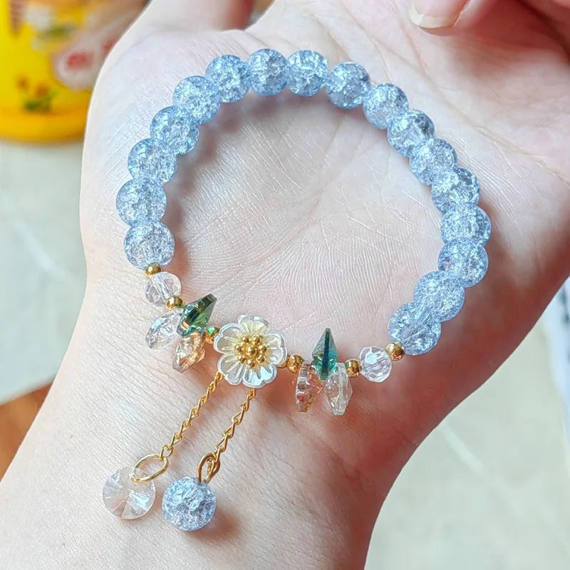 6pcs/set Colorful Popcorn Crystal Beaded Women Bracelet Daisy Flower Pendant Fashion Bracelet Mom Girlfriend Valentine's Day Gif