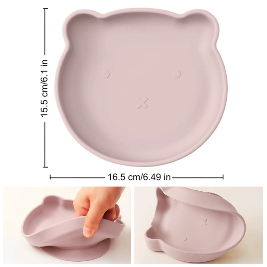 1PC Silicone Baby Dishes Suction Dining Plate Cartoon Bear Shape Baby Plates Eating Training Baby Food Storage Kids Tableware