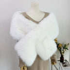 2025 Elegant Faux Fox Fur Shawl Women Scarf Collar Winter Warm Cape Wedding Solid Pashmina Plush Wrap Luxury