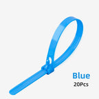 20pcs Plastic Reusable Cable Zip Ties 8*200/250/300/450 Releasable Nylon Adjust Loose Slipknot Recycle Detachable Bundle 5*200